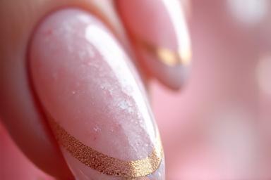 Ongles en acrygel effet marbre rose et blanc avec accent doré