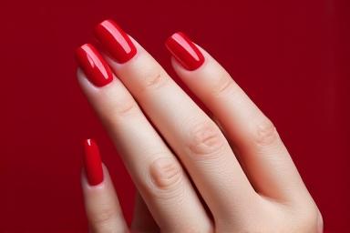 Vernis semi-permanent rouge classique sur ongles courts